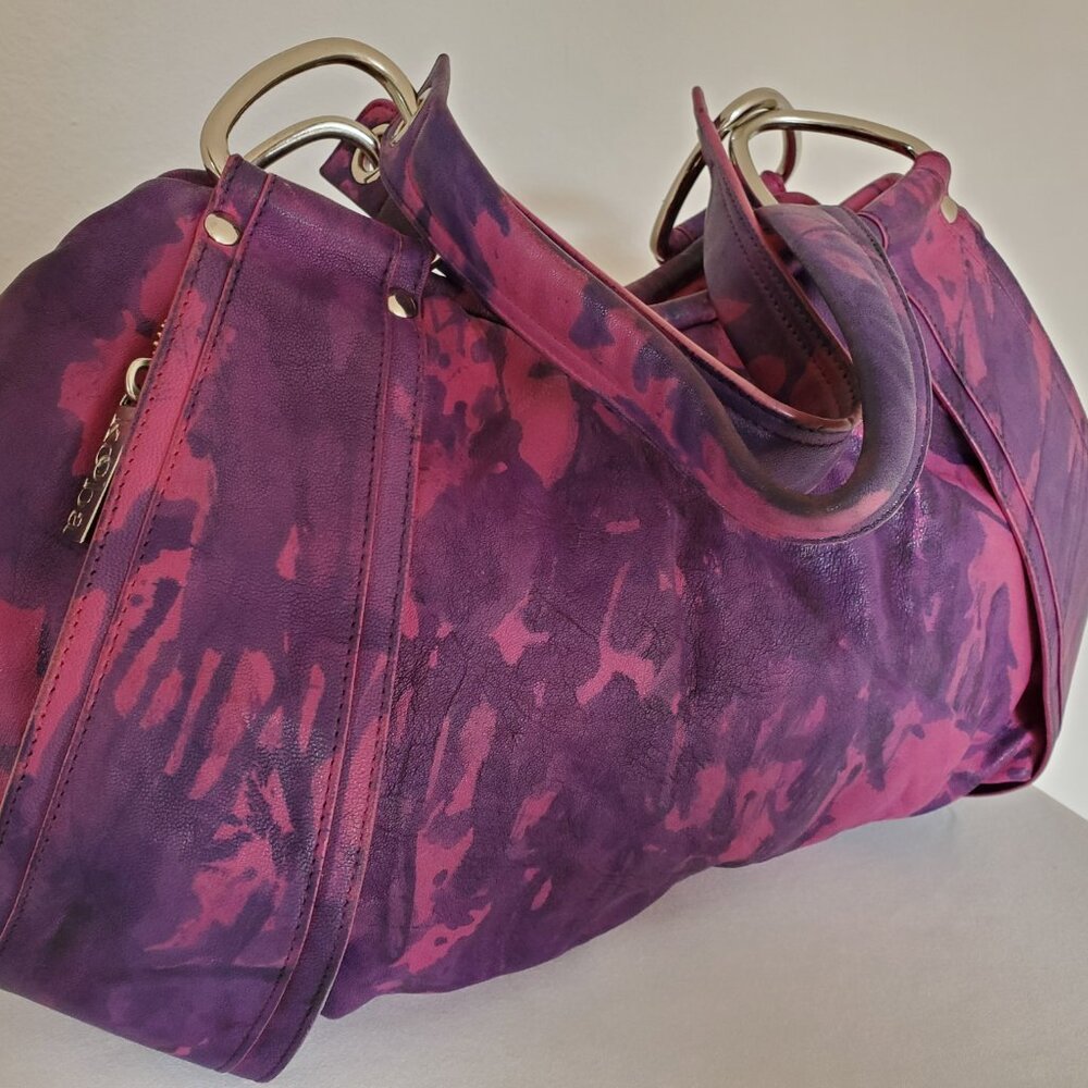 Kooba Leather Purse Hobo Handbag purple navy blue fuscia pink painted tie dyed - Picture 15 of 16
